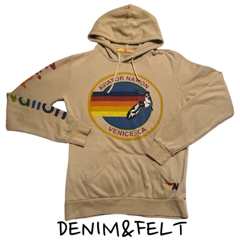 Aviator Nation Women’s Venice, Ca. Logo‎ Hoodie Sweatshirt Pullover | Sand/Khaki - Picture 2 of 9